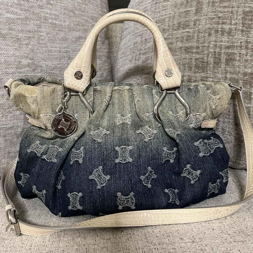 Celine Ombre Denim And Cream Handbag W/Coa